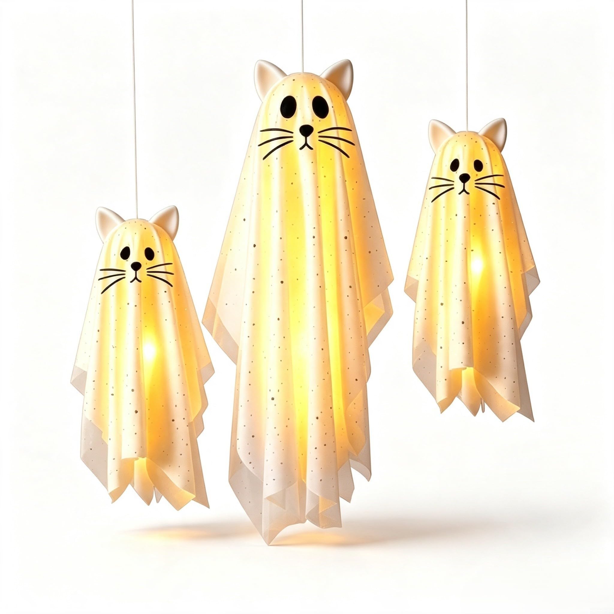 3 Stück Halloween Hängefiguren Katze mit Licht