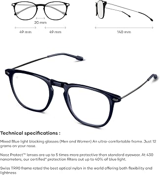Nooz Optics - Occhiali Luce Blu senza correzione Uomo e donna per Computer,  Smartphone, Gaming o Televisione - Forma Quadrata - Colore Blu - Collezione  Dino : Amazon.it: Abbigliamento