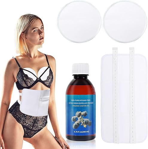 Castor Oil Organic Cold Pressed Unrefined (6.76 Fl.oz200ml) Castor Oil Pack Wrap Oragnic Castor Oil Packs for Liver Detox Castor Oil Pack kit for