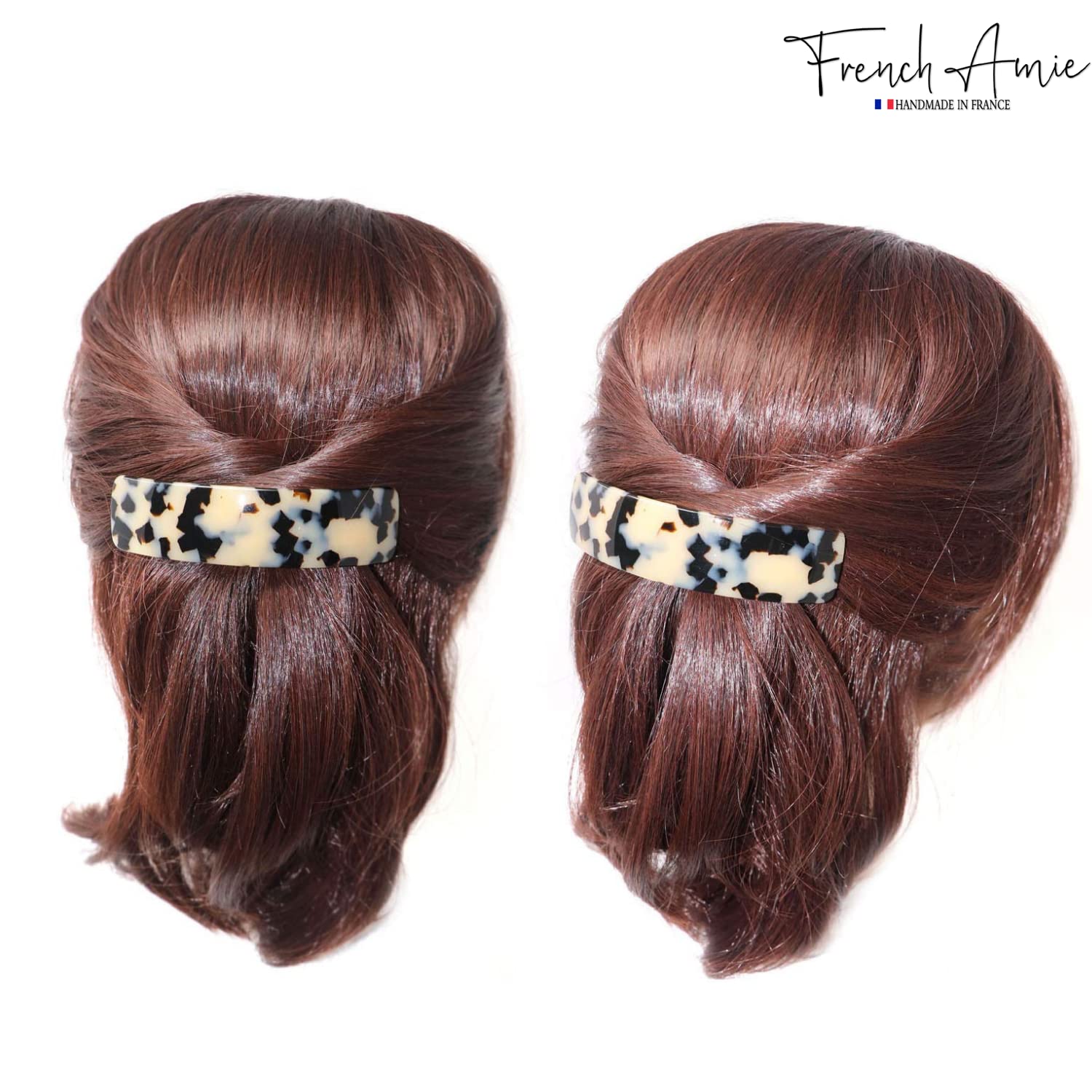 White Tokyo Celluloid Automatic Hair Clip Barrette Wide Elegant Hair Accessory 2PCS French Design Tortoise Shell Rectangle Hair Clips for  main image 2
