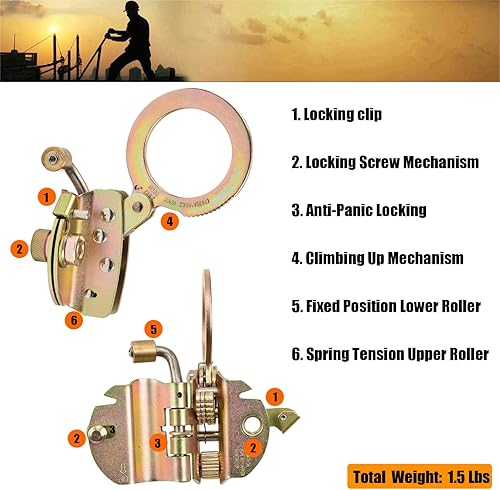 Miniatura 5 de WELKFORDER Agarre de cuerda de protección contra caídas con ojo de conexión de 2.25 pulgadas, cuerda de doble bloqueo automático, pararrayos de