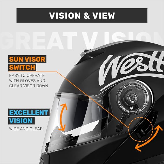 WESTT Torque X Flip-Up Motorcycle Helmet with double visor ECE Certified (S-XL)