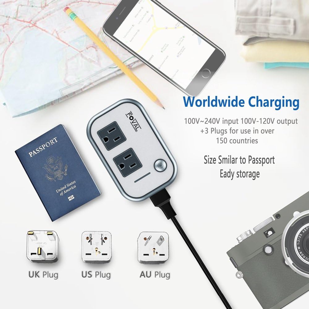 FOVAL Power Step Down 220V to 110V Voltage Converter with 4-Port USB International Travel Adapter for China UK European Etc - [Use for US appliances Overseas] : Electronics