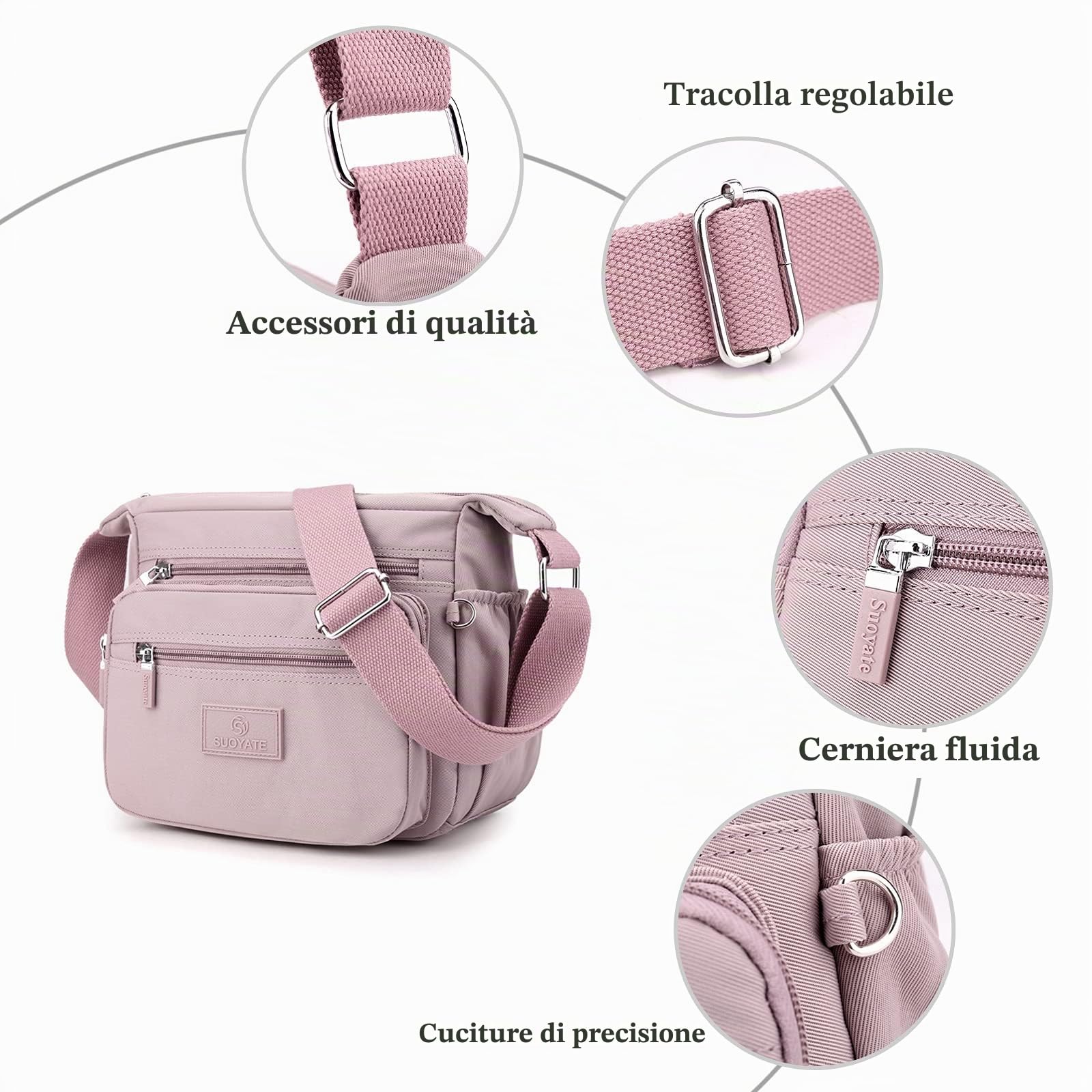 Donna Borsa a Tracolla Casual Borse a Spalla Multitasche Nylon Borsetta Crossbody Bag per Viaggio Escursionismo Uso Quotidiano