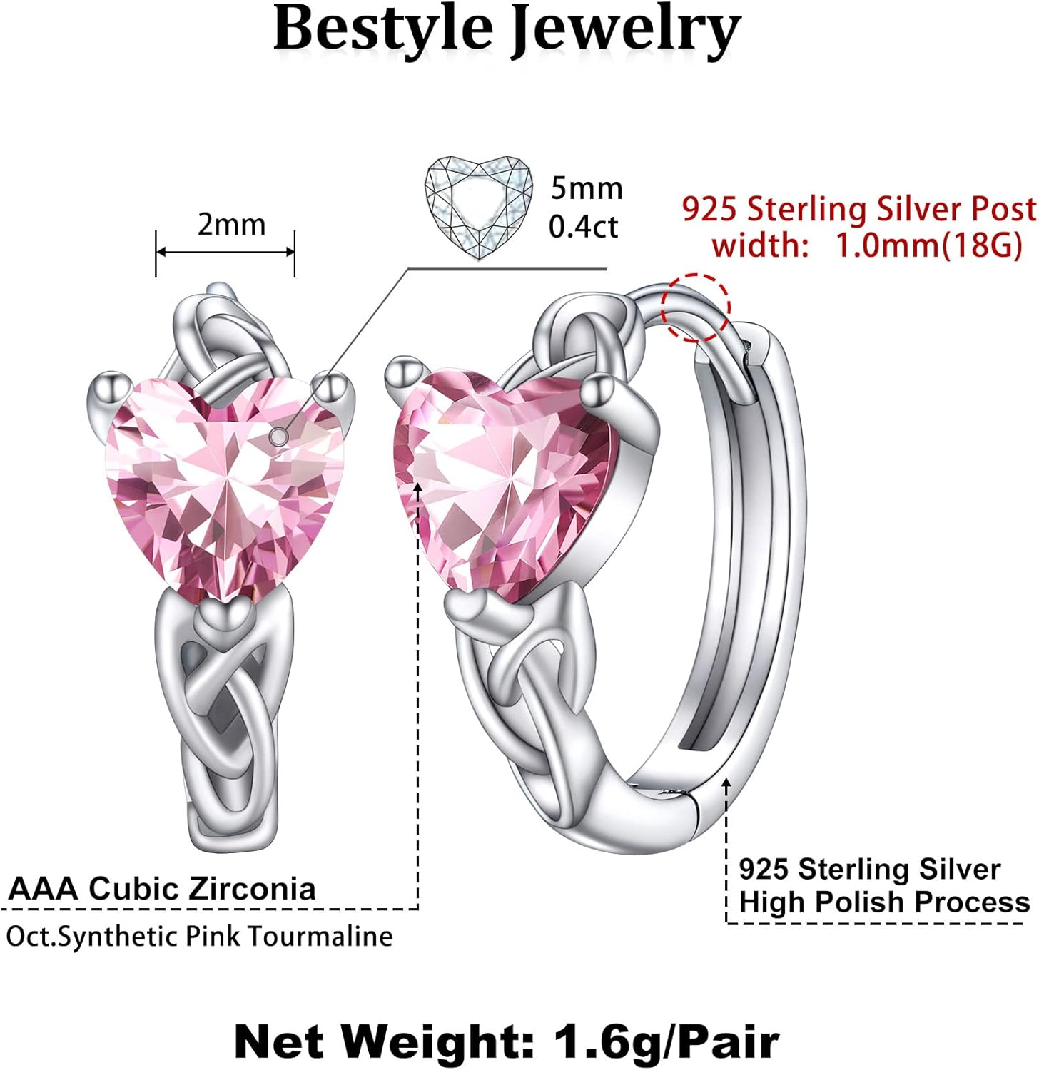 Bestyle 925 Sterling Silver Huggie Hoop Earrings Small Birthstone Hoop Earrings for Women Hypoallergenic Silver Huggie Earring,Great Birthday Earrings Gift for Daughter Wife Mom