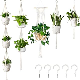 Macrame Plant Hangers with 5 Hooks, MHOMER Plant Hangers Indoor Outdoor, Hanging Planters for Indoor Plants, Perfect for Deck Boho Home Garden Balcony Patio