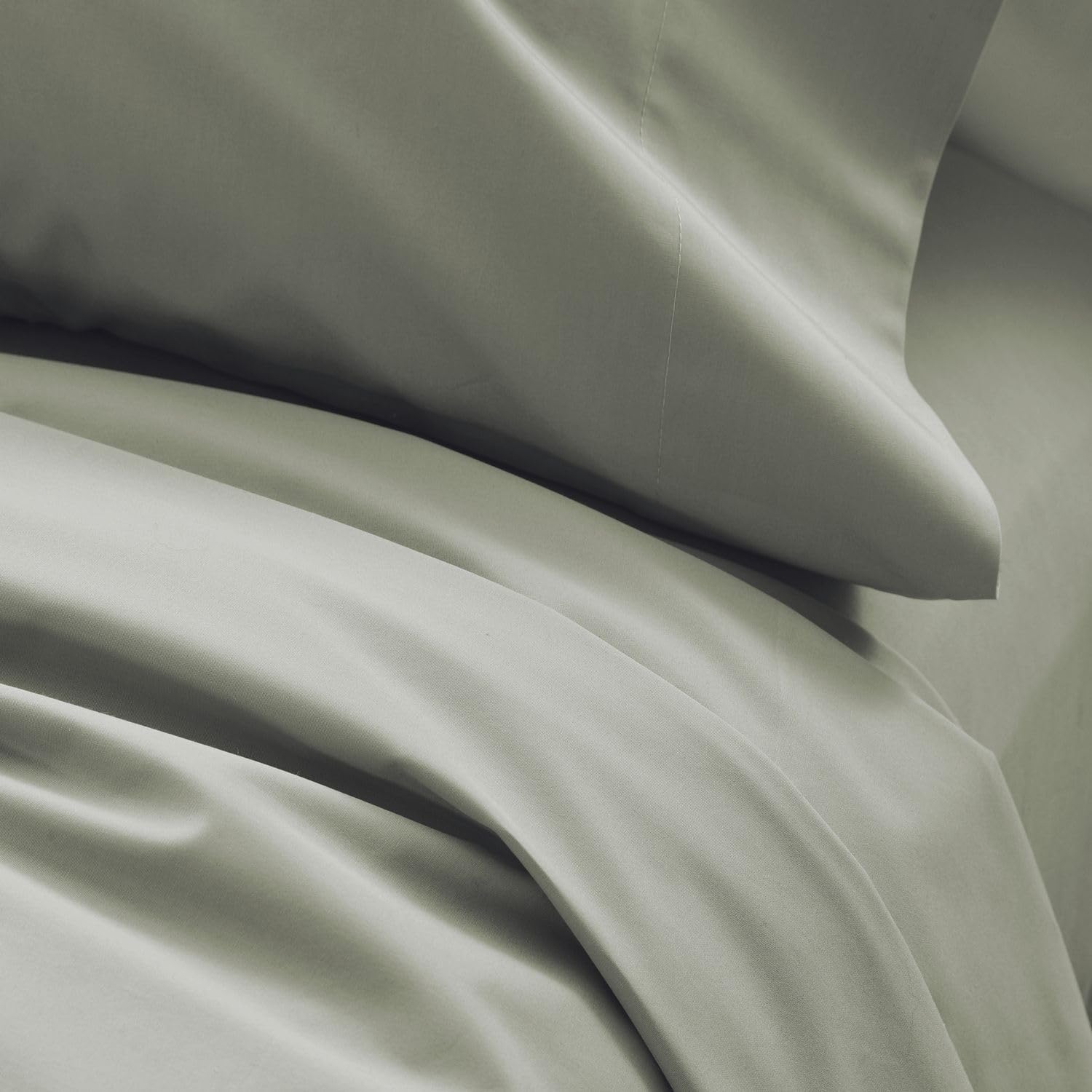 Cuddledown Signature Organic Percale Sheet Set | 100% Organic Cotton | Premium Quality | Soft | Breathable | Deep Pockets | 4 Piece Set | King Size | Moss