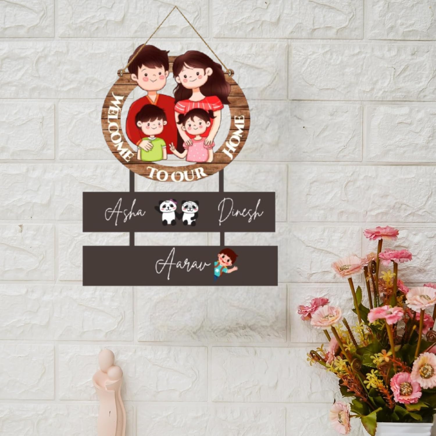 Webelkart Antique Wooden Family Designer Customised Wall Hanging, Name Plate For Home Entrance outdoor, Wooden Hanging House Name Plate - (16 x 10 inches) — Amazon image 6