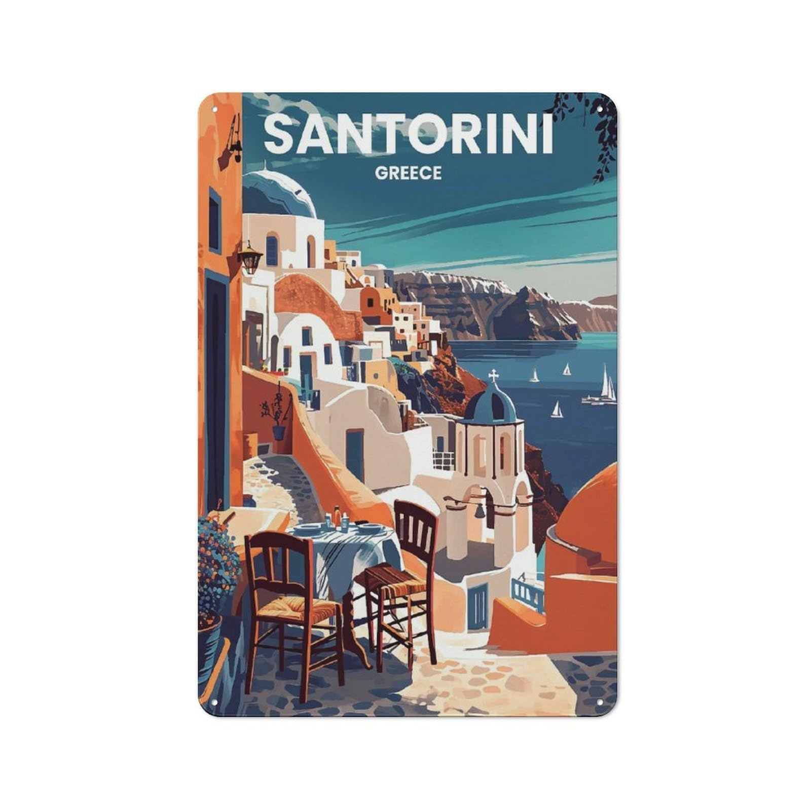 Junmoney Santorini Greece For Garden Room Or Summerhouse, Retro Tin Sign 30X20cm, For Garage, Workshop And Man Cave Decoration