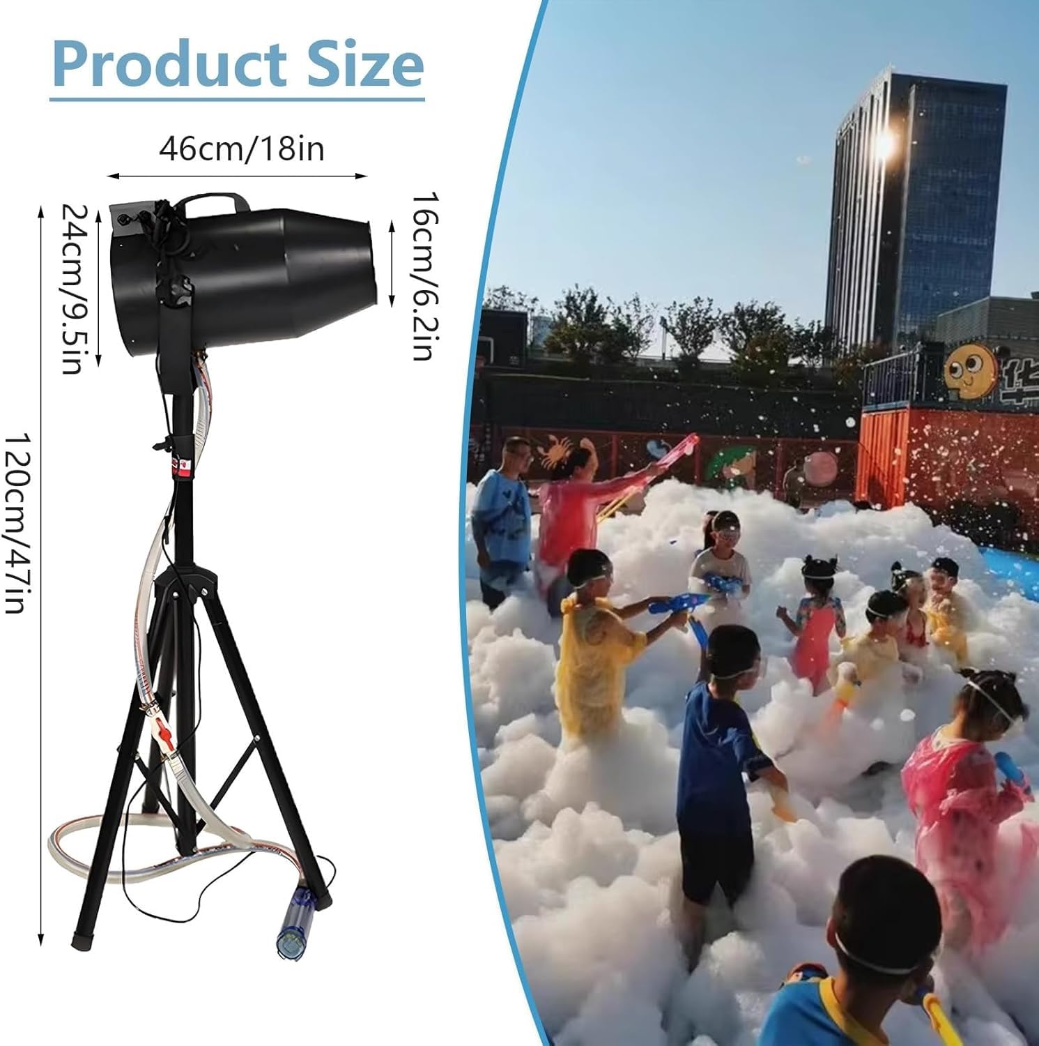 Pistolet pianowy o dużej mocy 1000 W, wydajność piany 20 m³/min, zasięg 6-10 m, pistolet do baniek mydlanych na letnie imprezy przy basenie, imprezy przy basenie dla dzieci