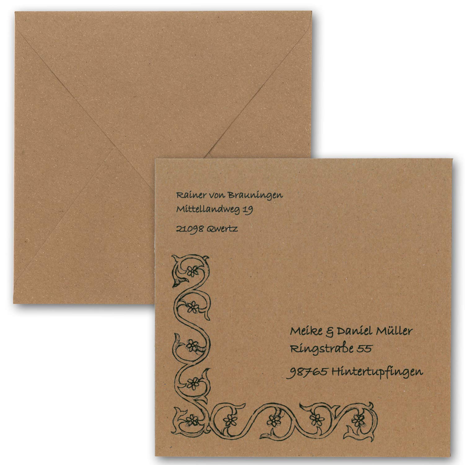 200 sobres cuadrados de papel de estraza vintage reciclado marrón 16,5 x 16,5 cm, 120 g/m², pegado en húmedo, sin ventana