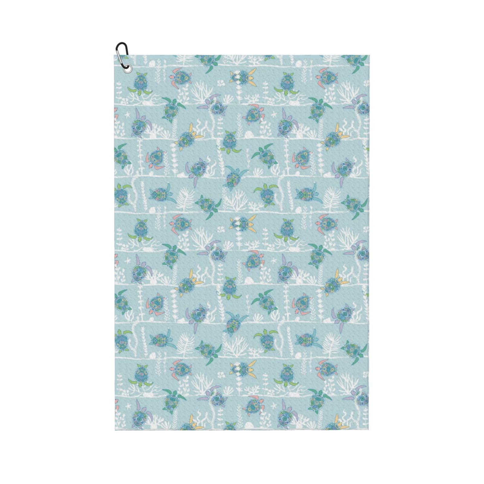 AOOEDM Sea Turtle Print Golf Towel with Carabiner Clip Absorbent Microfiber Golf Towel for Cleaning Golf Ball Club Putter Iron for Golf Bag Trolly Belt Loop 16" X 24"