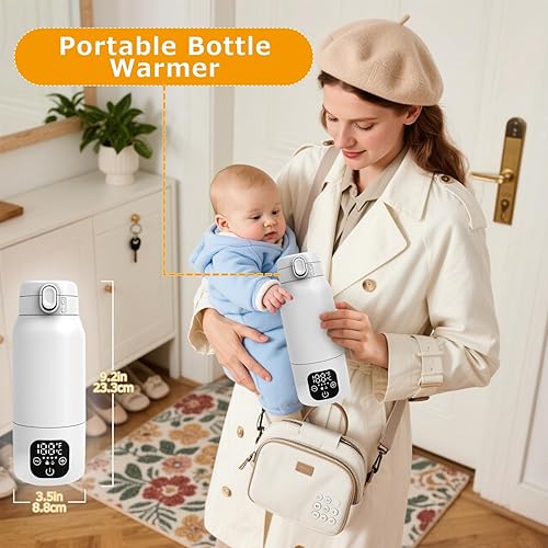 Miniatura 7 de Calentador de botellas portátil para viajes, doble modo de calentamiento para leche materna y agua, calentamiento rápido y control preciso de