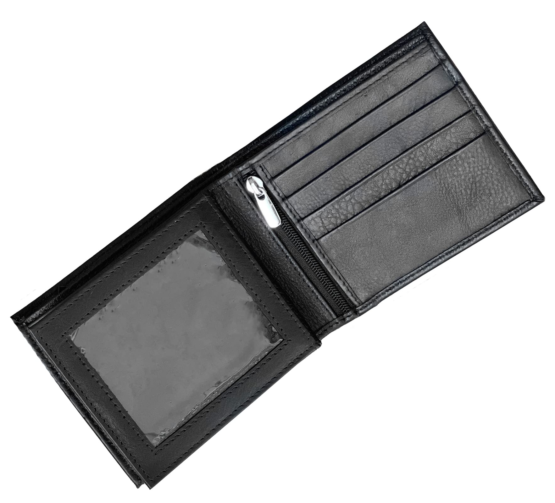 BullzGenuine Cow Leather Bifold Wallets Men Center Flap Slim ID Wallet Billfold Passcase