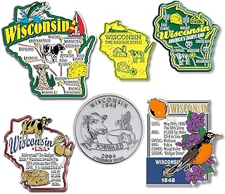 Wisconsin Six-Piece State Magnet Set by Classic Magnets, Includes 6 Unique Designs, Collectible 3D Rubber Vintage-Style Souvenirs and Gifts Made in The USA