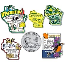Wisconsin Six-Piece State Magnet Set by Classic Magnets, Includes 6 Unique Designs, Collectible 3D Rubber Vintage-Style Souvenirs and Gifts Made in the USA