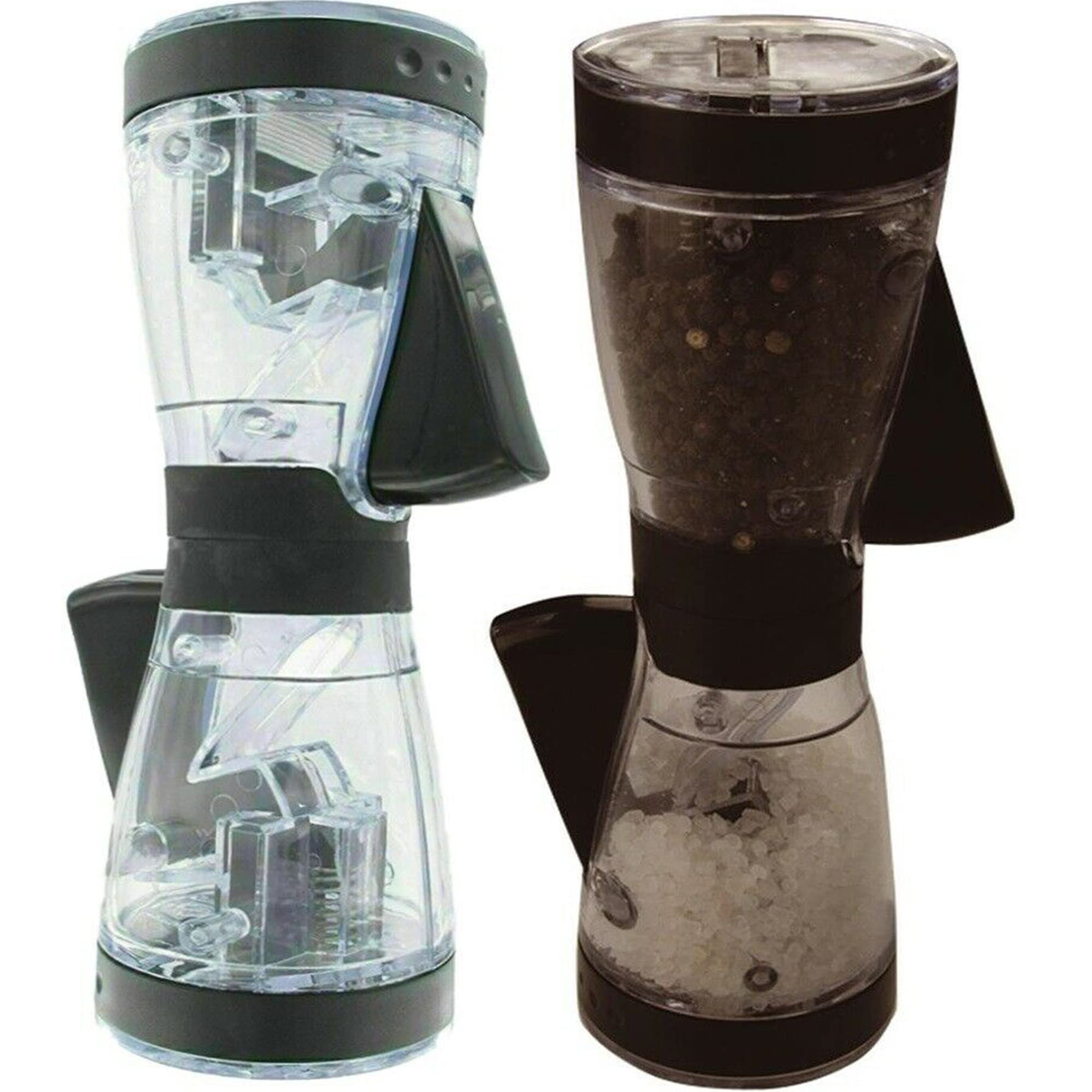 SAVING HUB Duet Salt and Pepper Grinder Stand - Heavy Duty Dual Spice Grinders Pre Filled Shaker Mill - Stainless Steel Double Sided Grips - Stylish 2 in 1 Grinder Ceramic Mechanism (Non Filled)
