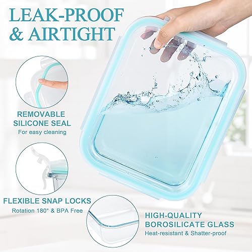 Miniatura 4 de GEHE Contenedores grandes de vidrio para almacenamiento de alimentos de 9.8 tazas / 78 onzas con tapas, paquete de 2 recipientes de almacenamiento