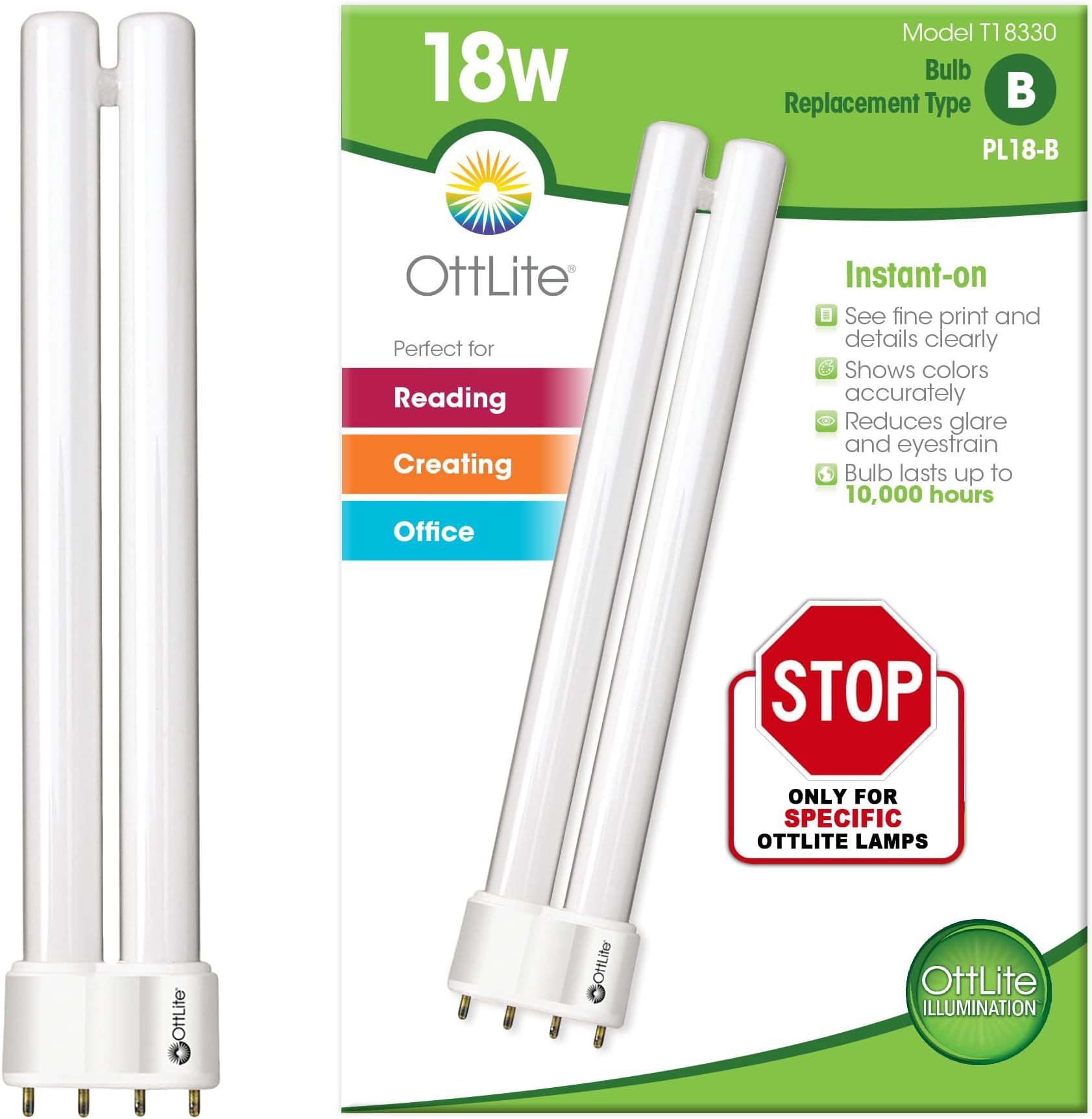 OttLite T18330 18w Daylight CFL Replacement Tube Bulb, Bulb Type B, Pack of 1