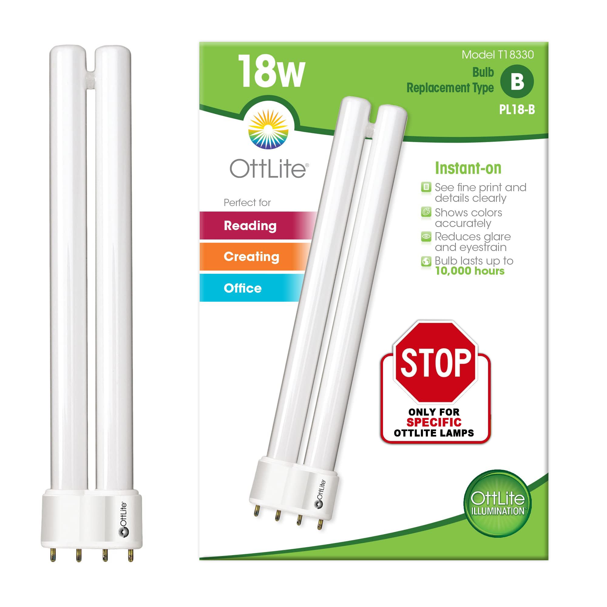 OttLite T18330 18w Daylight CFL Replacement Tube Bulb, Bulb Type B, Pack of 1