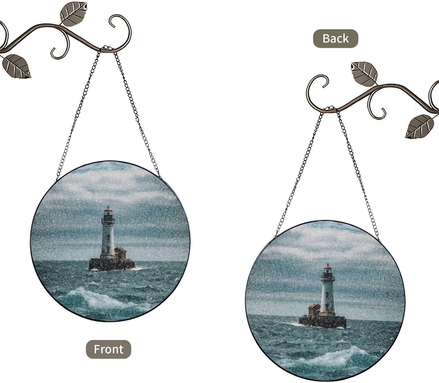 Lighthouse Ocean Stained Glass Suncatcher for Window Hanging Sun Catcher Ornament for Women Men Suncatcher for Home Decor, 8in（20cm） Round Glass Ornament for Mother's Day Birthday Gift