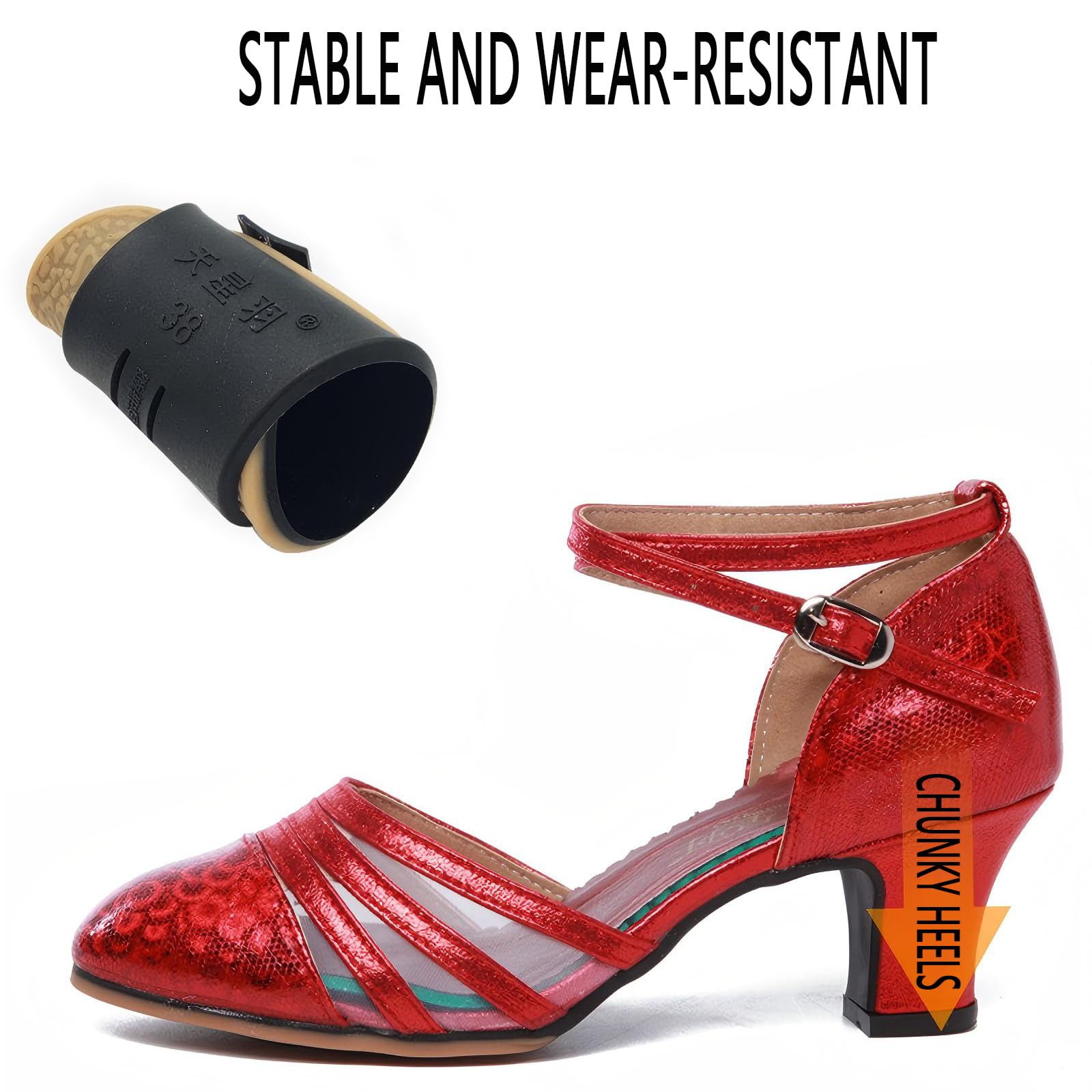 Damen Salsa Latin Tanzschuhe Tango Schuhe Riemchen Blockabsatz Pumps（Rot 3CM.EU 37Normal）