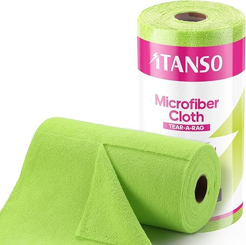 itanso Tear-A-Rag Roll - Paquete de 50 paños de limpieza de microfibra de 12 x 12 pulgadas, toallas reutilizables para el hogar, auto y tienda