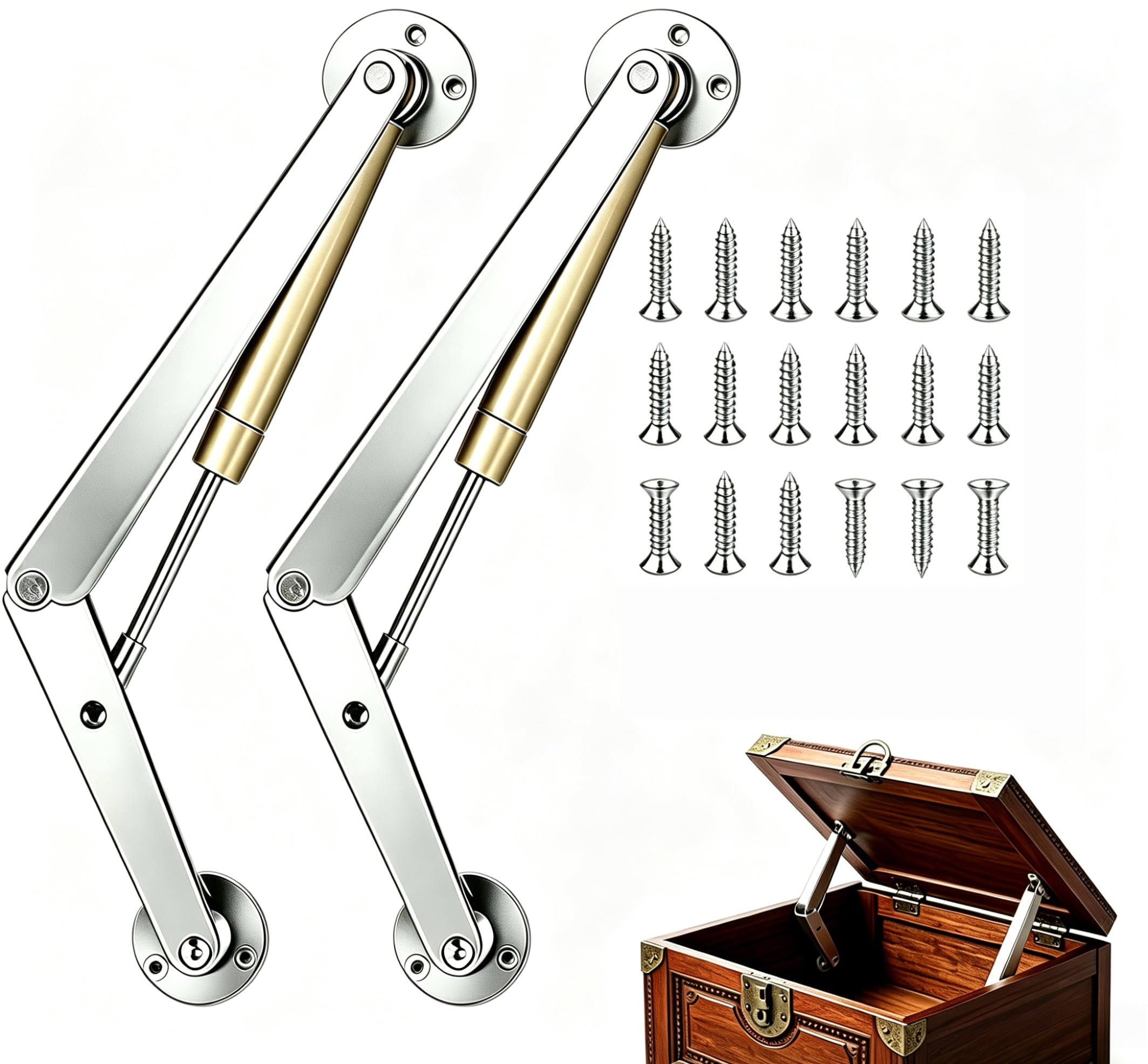 2 Pack 200N/44LBS Gas Struts Soft Close Hinges with Screws