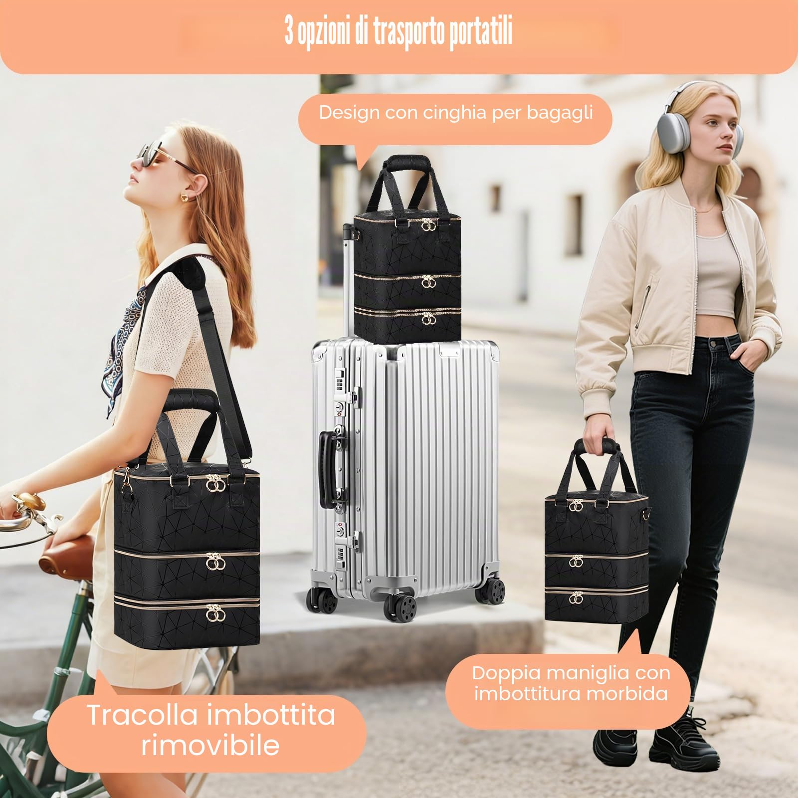 Porta Smalti Organizer,Contenitore per unghie di grande capacità per 60 Flaconi di smalto e 1 lampada LED per unghie, Organizer per Unghie,3 Ripiani Scatola da Viaggio Per Smalti per Nail Art