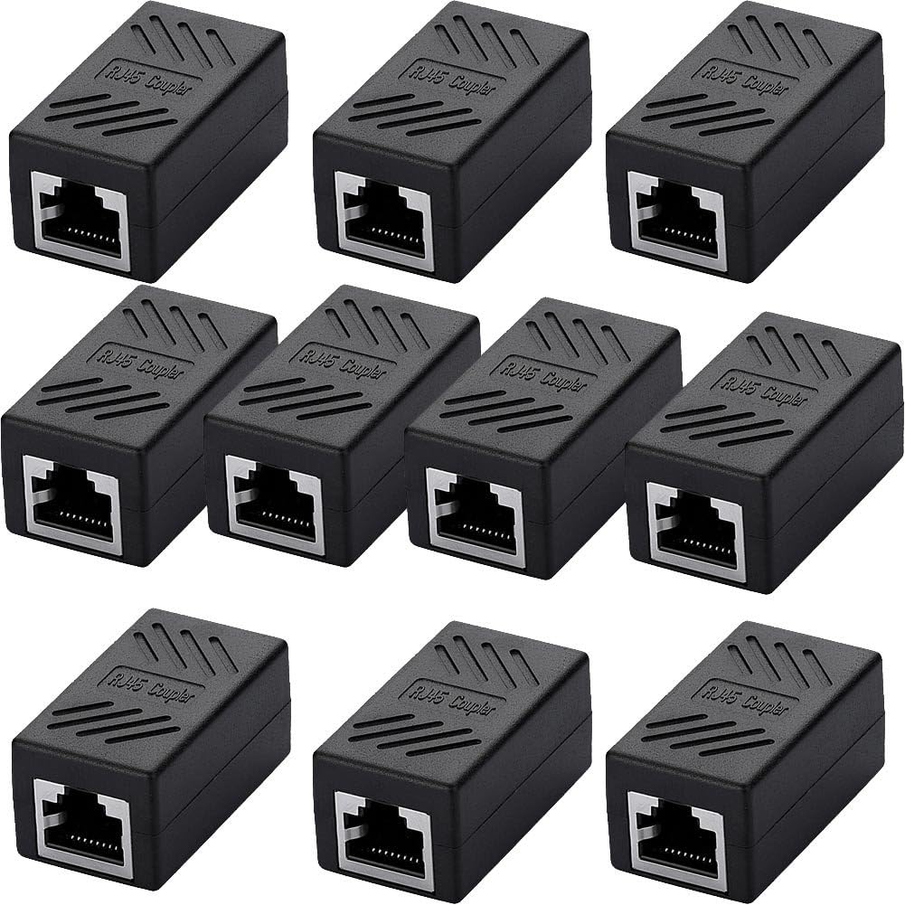 SIENOC RJ45 Ethernet Cable in-line Shielded RJ45 Coupler, Female to Female - Black (10 Packs of RJ45 Coupler)
