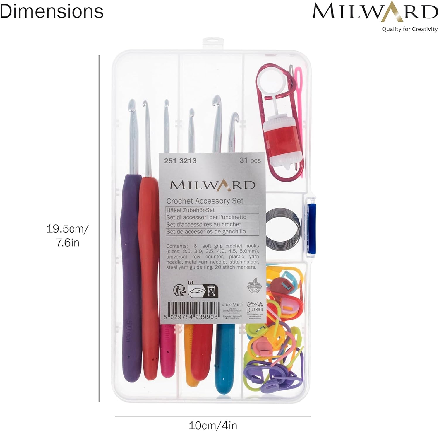 Milward Crochet Accessories, Assorted, 2 x 10 x 19.5cm