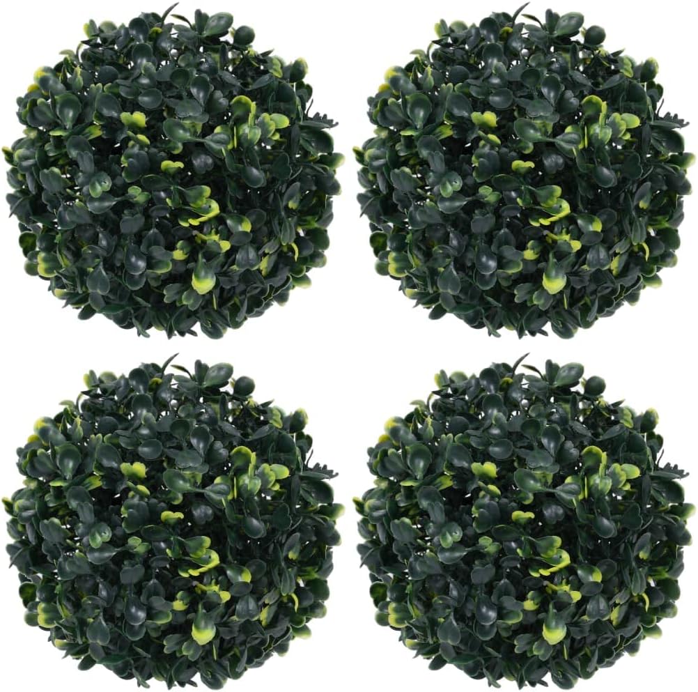 vidaXL Artificial Boxwood Balls - Set of 4, 4.7" Diameter Polyethylene Green Boxwood Balls for Indoor/Outdoor Decor, Perfect for Garden Landscaping & Home Interior Decor