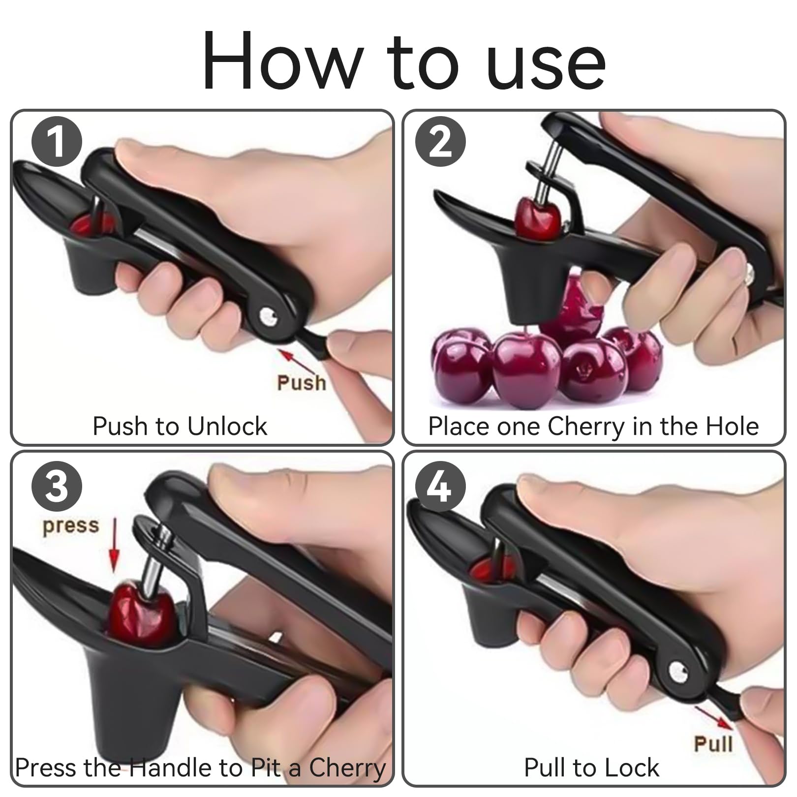 Deshuesador De Cerezas,Acero Inoxidable Con Base De Silicona - Ideal Para Mermeladas Y Repostería - Multifuncional Fácil Limpieza Bonito Uso Seguro,Adecuado Para Deshuesar Cerezas En La Cocina (Negro)