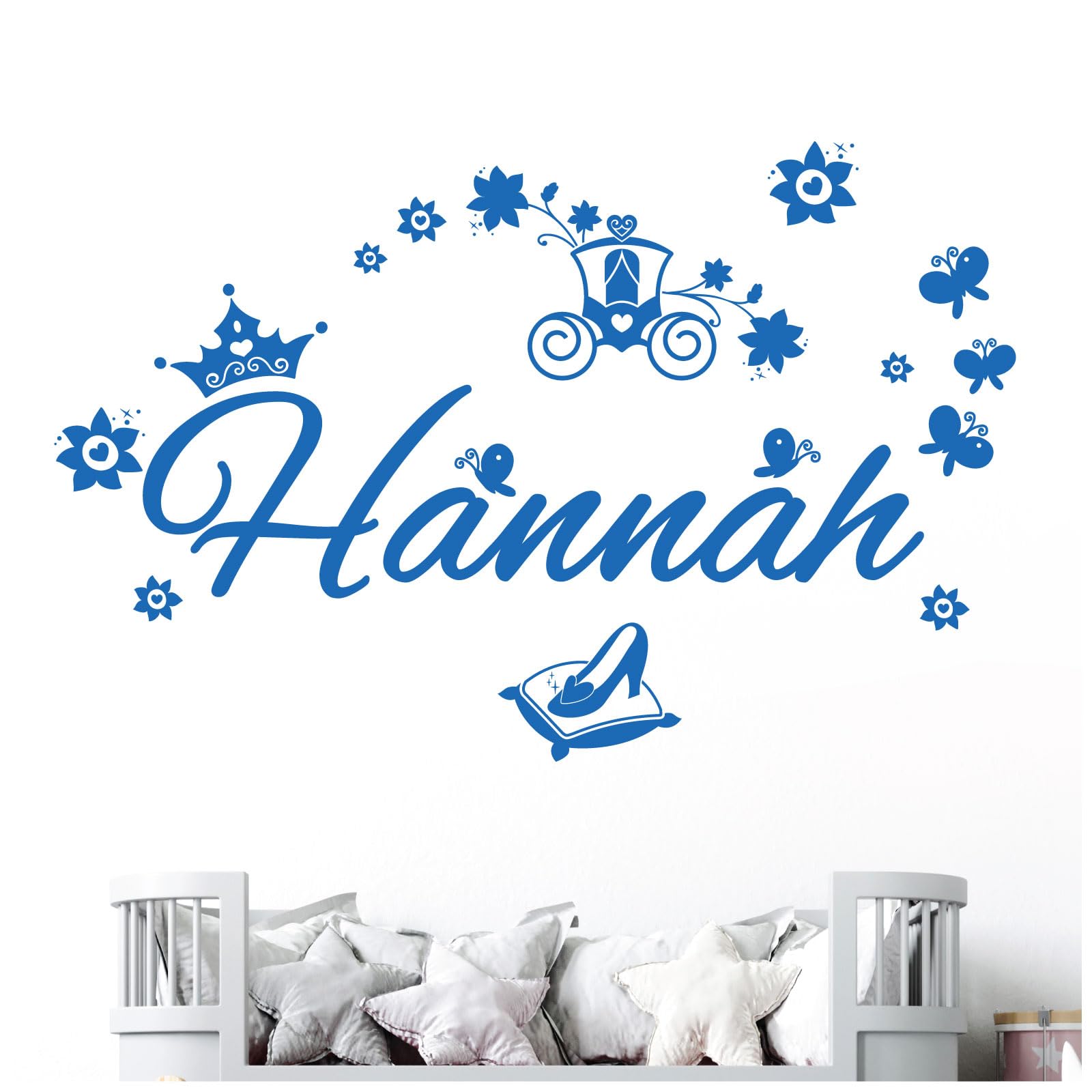 Personalised Name Girls Wall Art Sticker - Princess Fairy Tale Cinderella Story [Large] [Marina] — image 1