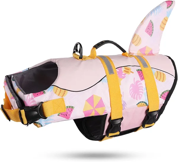 ASENKU Dog Life Jacket - Pet Safety Vest for Swimming & Boating, Shark Life Jacket with Floatation, Dog Lifesavers Swimsuits for Small Medium Large Dogs (Summerpink, XS)
