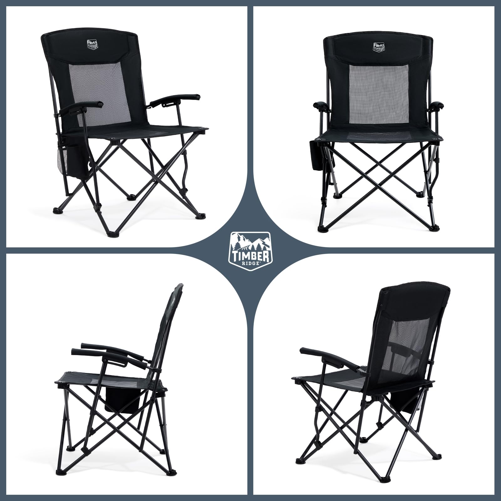 TIMBER RIDGE Chaise de Camping Pliante pour Adultes 150kg Chaise de Plage Légère Fauteuil L'extérieur Dossier en Maille Confortable pour Camping Festival Pêche Jardin