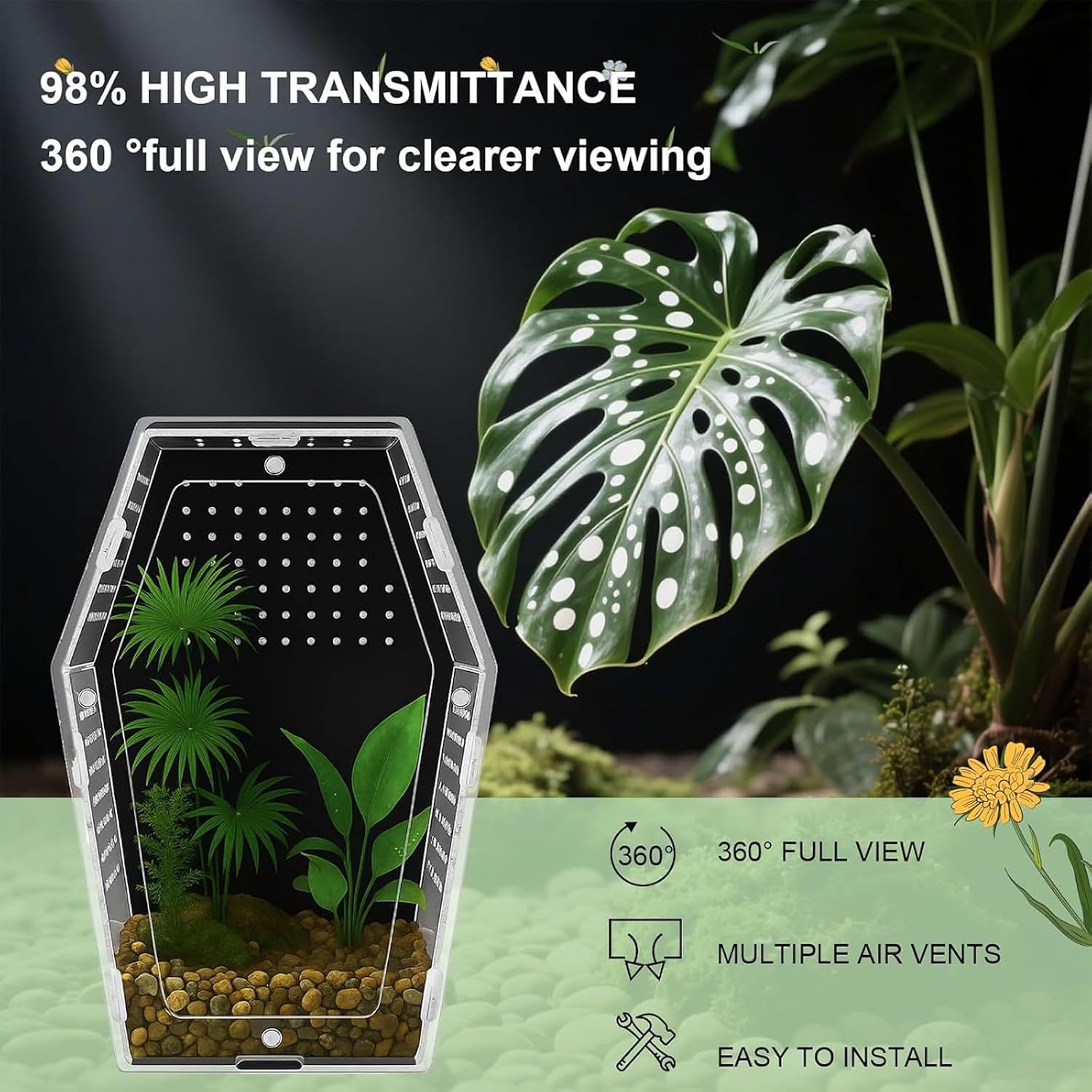 Miniature Pet Terrarium for Jumping Spiders Hermits Practical Jumping Spiders Enclosure Acrylic Ventilation Pet Cage
