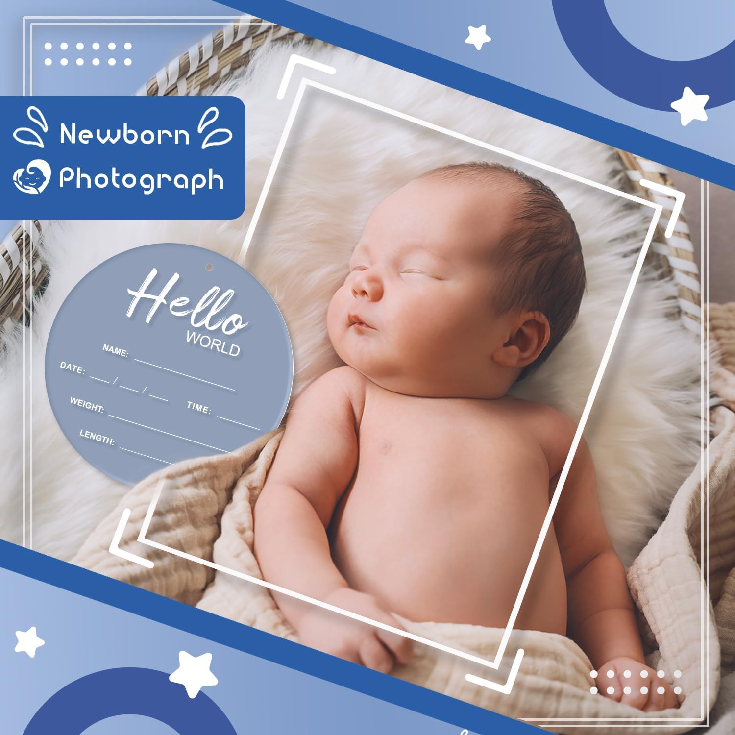 Baby Announcement Sign, 6.7 Inch Hello World Newborn Sign, Thickness Upgrade Birth Announcement Sign for Hospital, Nursery Baby Shower (Blue)