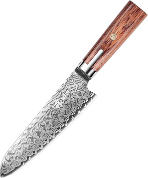 MITSUMOTO SAKARI 7 Santoku Chef Knife, S301 Damascus, Pakkawood Handle