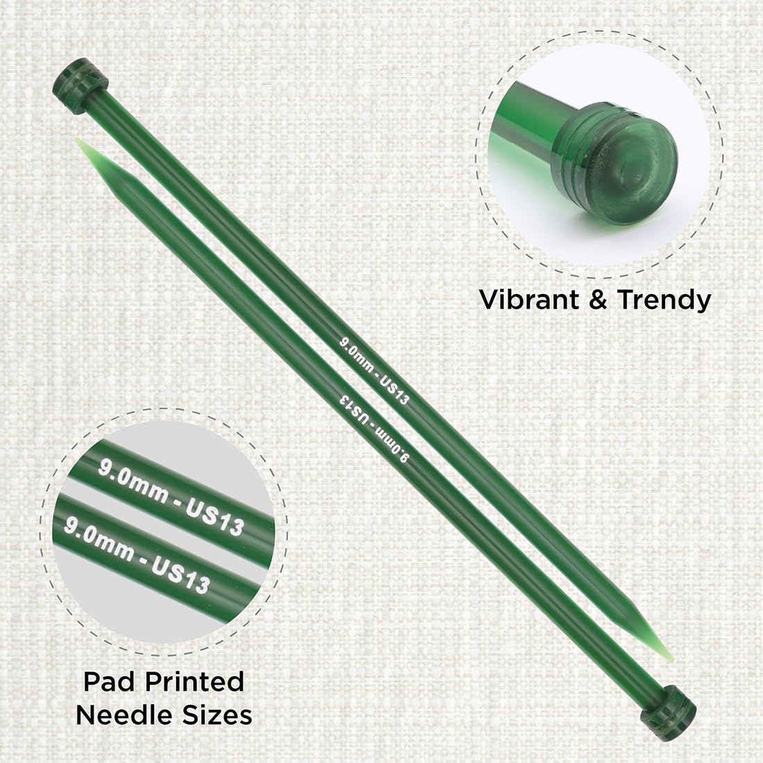 KnitPro Trendz Single Pointed Needles 14" (35cm), Green, 9.00mm - Image 2