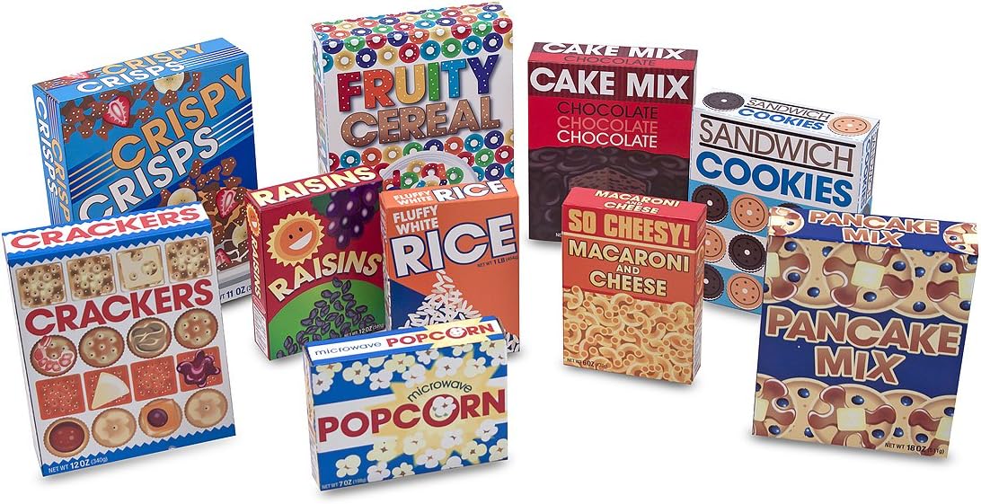 Melissa & Doug Let's Play House! Grocery Boxes Play Food Kitchen Accessory - 10 Realistic, Full-Size, Easy to Assemble Food Boxes