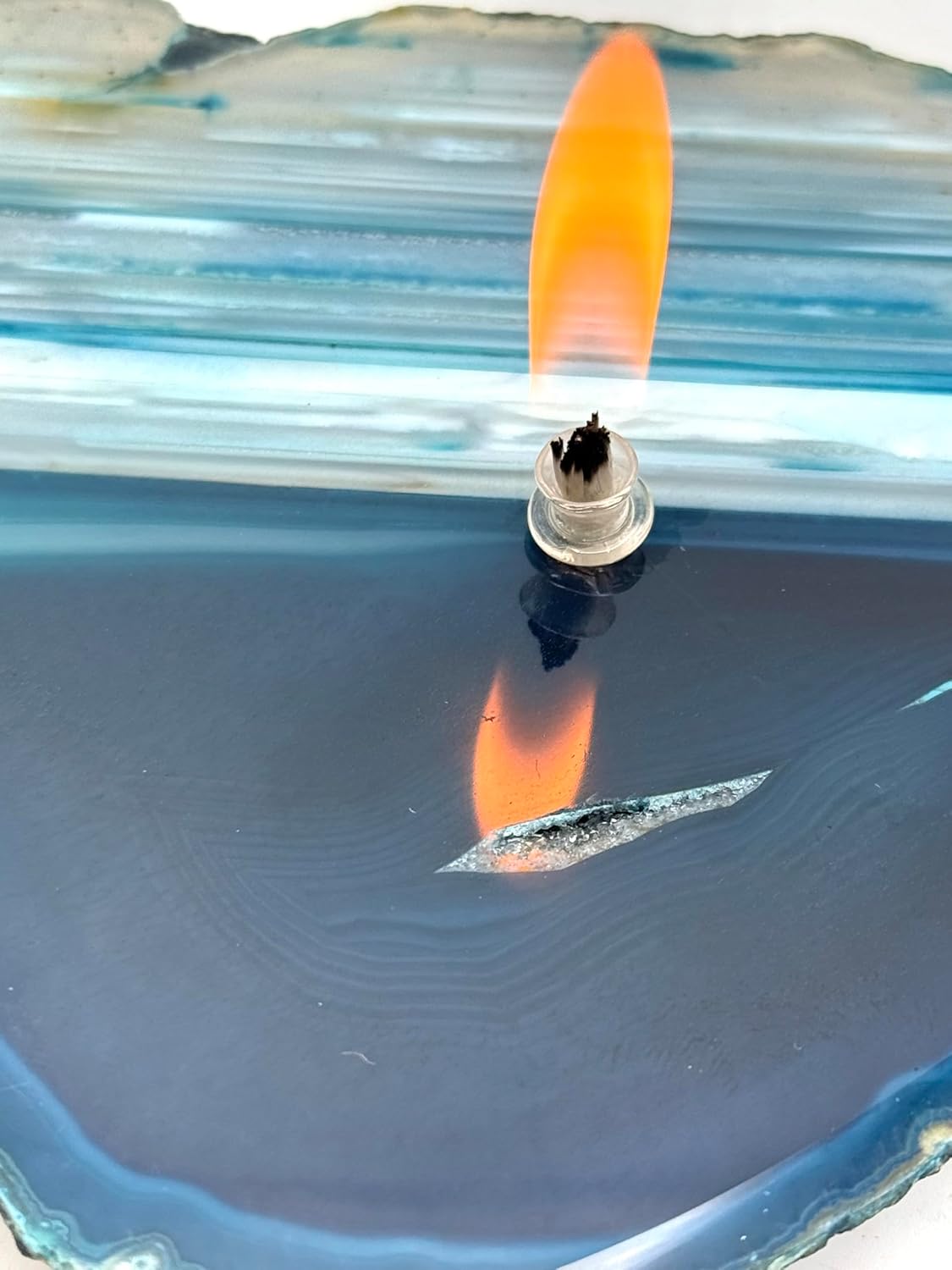 Teal Agate Oil Candle Lamp | 5.5"x6" Natural Stone Oil Candle – Handcrafted Rock Candle with Refillable Wick – Unique Home Décor & Gift #4526