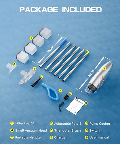 Miniatura 7 de UIRWAY V3 - Aspiradora inalámbrica para piscinas sobre el suelo, potente succión mejorada de 26.5 GPM, limpiador recargable de mano IPX8, 2