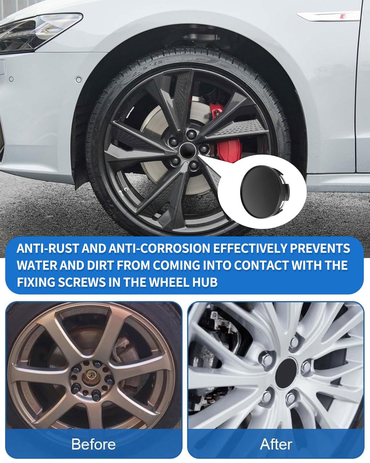 Cache-moyeu De Roue Universel 63 Mm Noir - Pour SUV Et Camion - Protection Contre Poussière Et Débris
