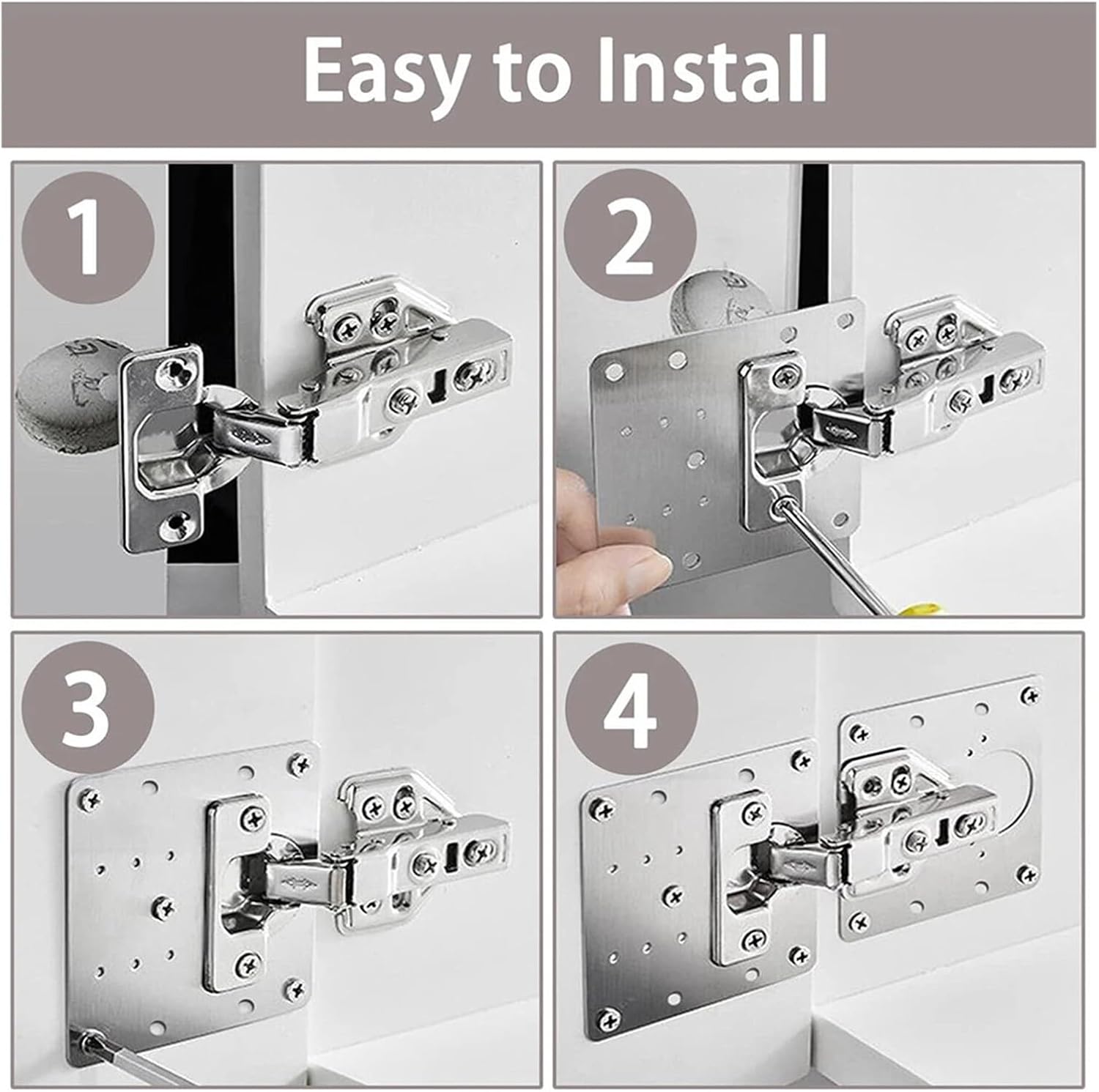 VNE 2/4/10Pcs Cabinet Hinge Repair Plate Kit Hinges Repair Cupboard Door Hinge Mounting Fixing Plates with Screws Furniture Hardware (Color : 2pair)