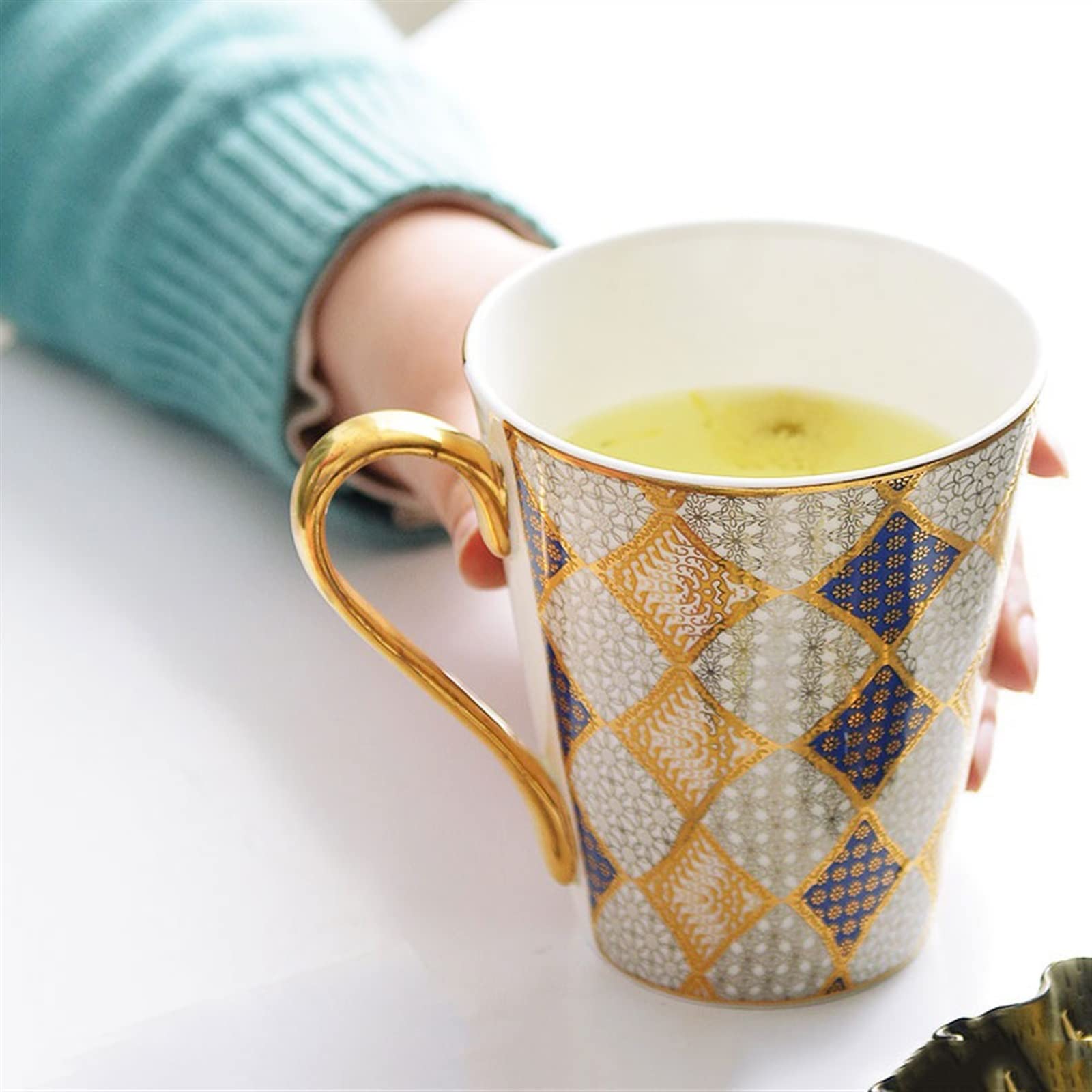 Ceramiczny kubek do kawy Luksusowy styl Kubek z porcelany kostnej Gospodarstwo domowe Modny geometryczny wzór Kubek Duży kubek do mleka