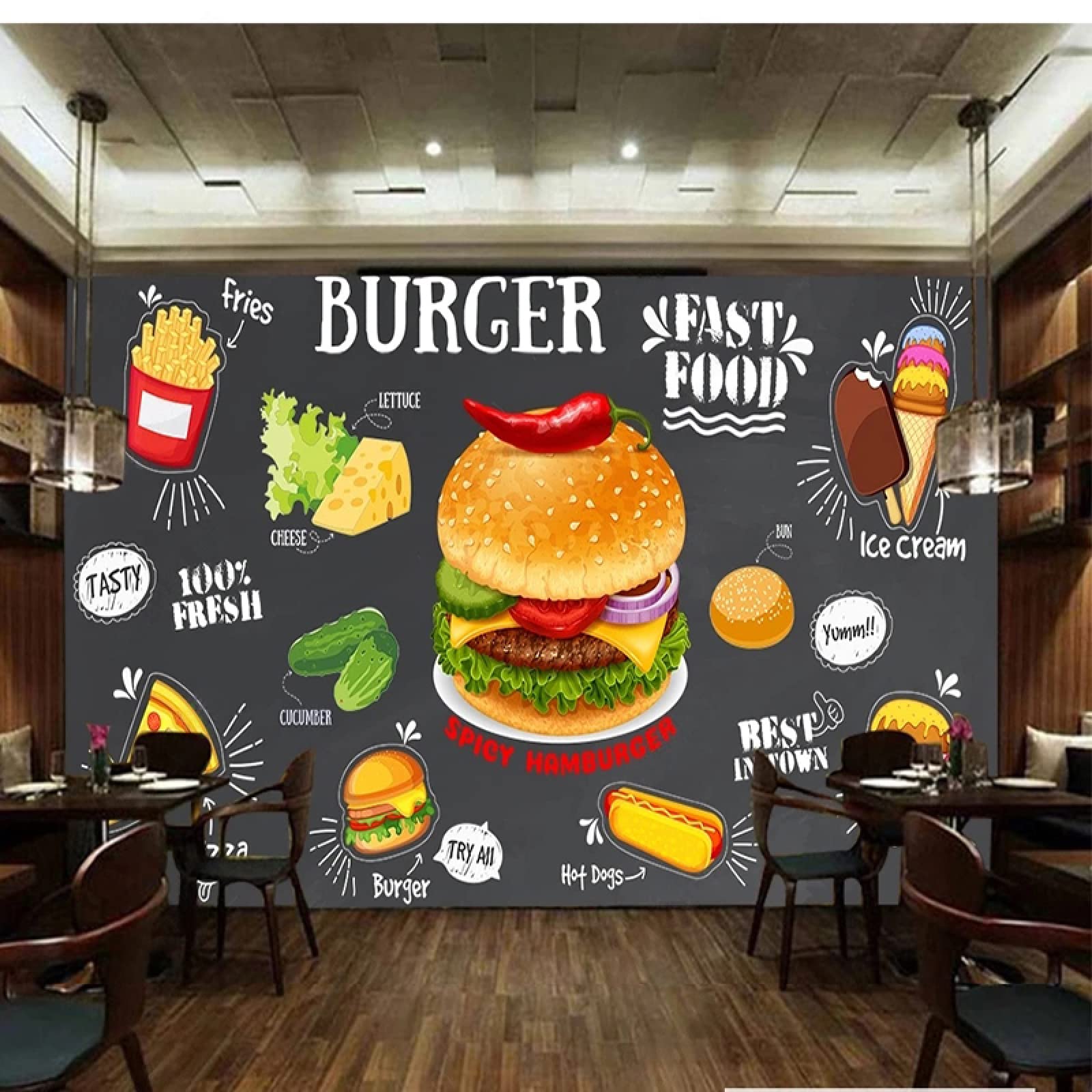 Poster restaurant cuisine burger gourmet pour moderniser un mur vide sans travaux