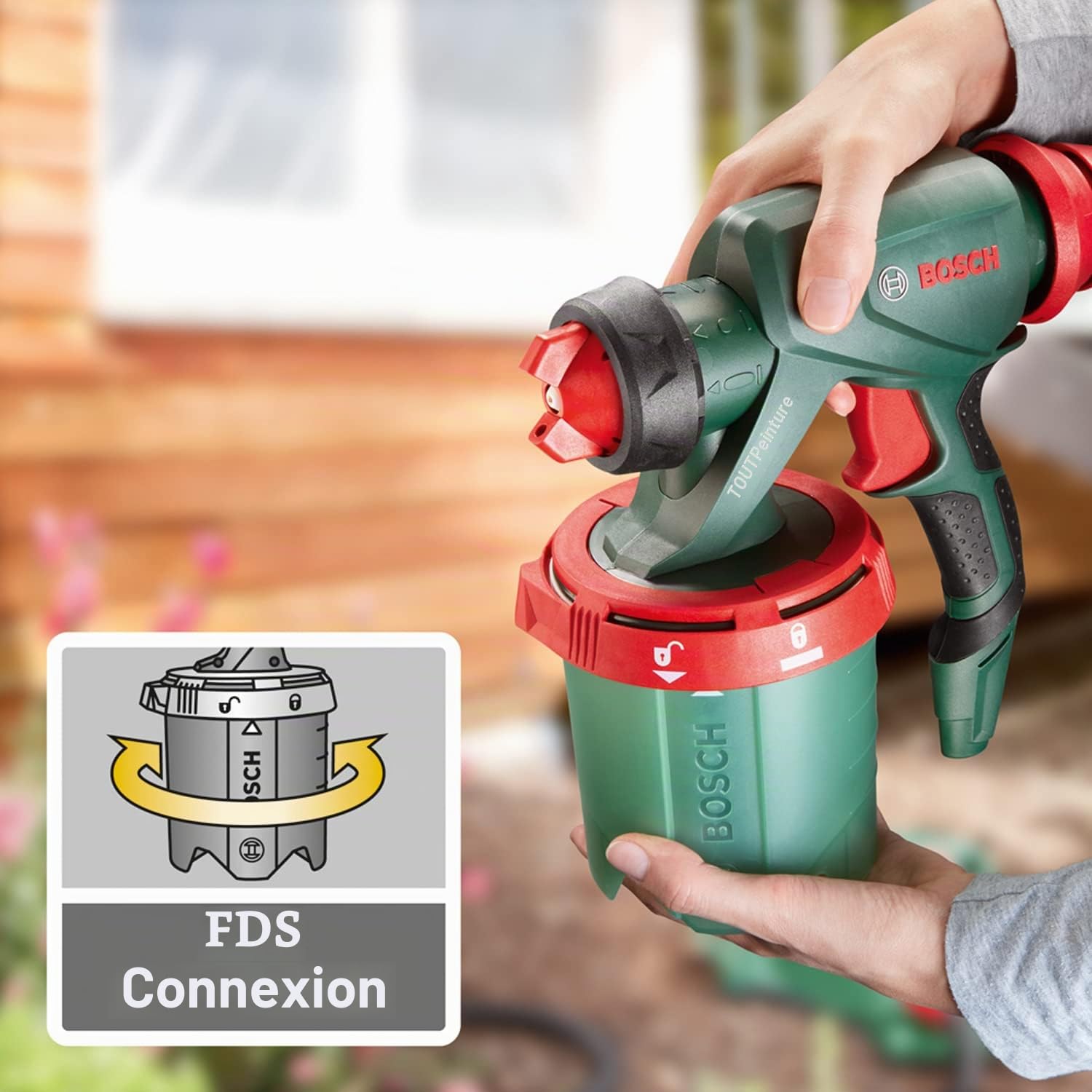 Bosch Pistolet à Peinture PFS 7000 (1 400 W, 2 Godets de Peinture 1 000 ML, 3 Buses pour peintures murales, Vernis, lasures, Filtre de Peinture, Brosse de Nettoyage, livré dans Un Carton)