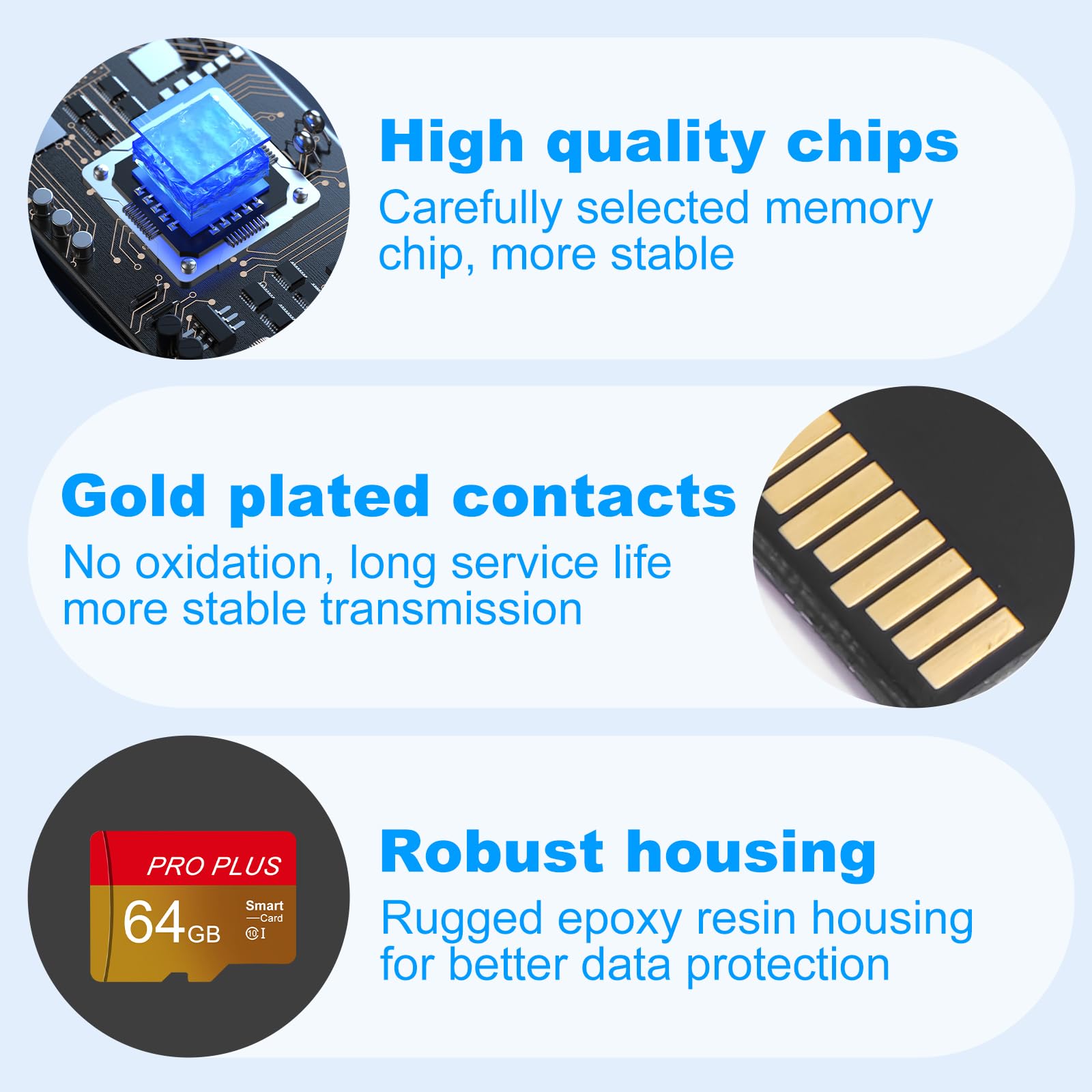 Micro SD 64 GB, 3 Pack Scheda SD 64 GB Memoria Card con Adattatore UHS-I C10 TF Microsd 64GB Memory Card per Smartphone, Tablet, Videocamera, Switch, Fotocamera, Registratore Di Guida