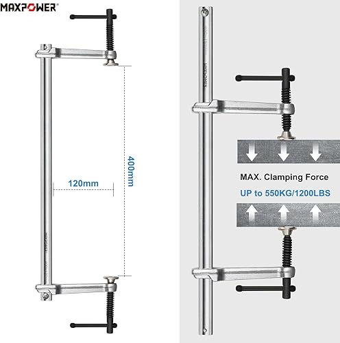 Miniatura 2 de MAXPOWER Abrazadera F de acero multifuncional, abrazadera de barra de doble fuerza de 15 34 pulgadas, abrazadera de metal resistente, fuerza de